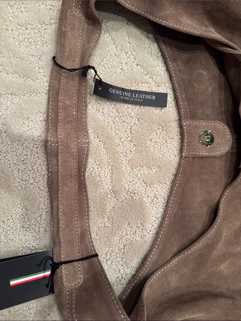 Italia Claudia Firenze Genuine Leather Suede Hobo Tote - Brown / Taupe - New